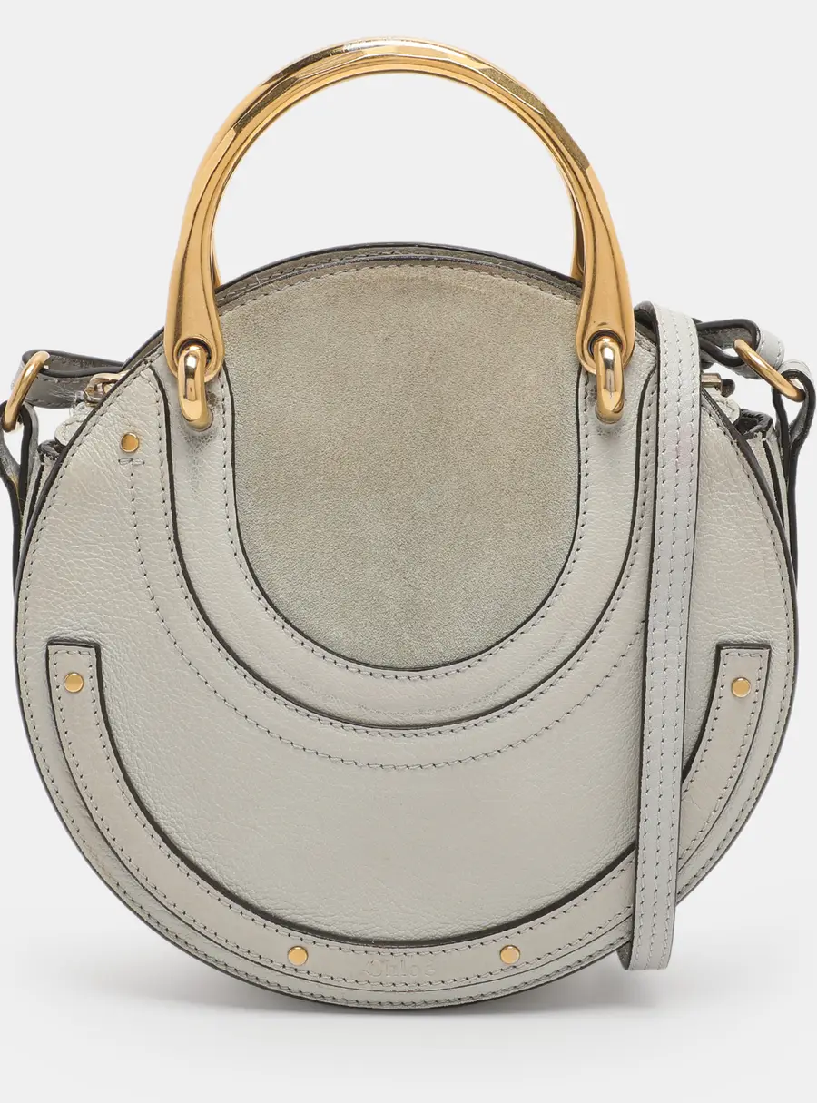 Chloe Grey Leather and Suede Small Pixie Round Crossbody Bag