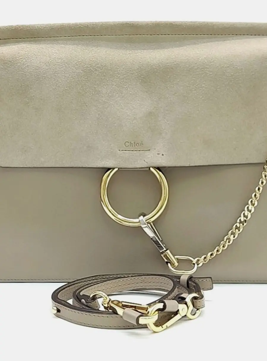 Chloe Faye Medium Motty Grey Leather Suede Shoulder Bag