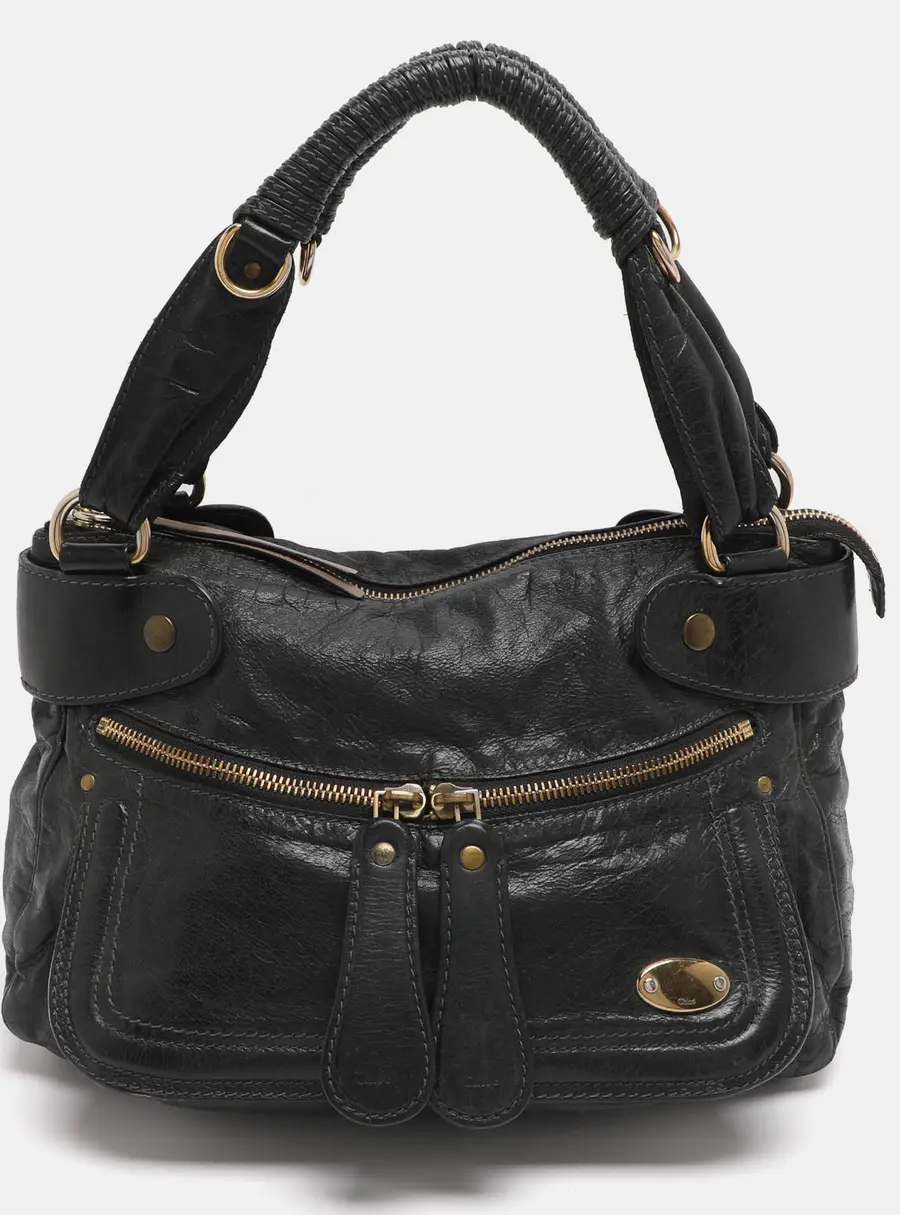 Chloe Bay Large Black Leather Hobo