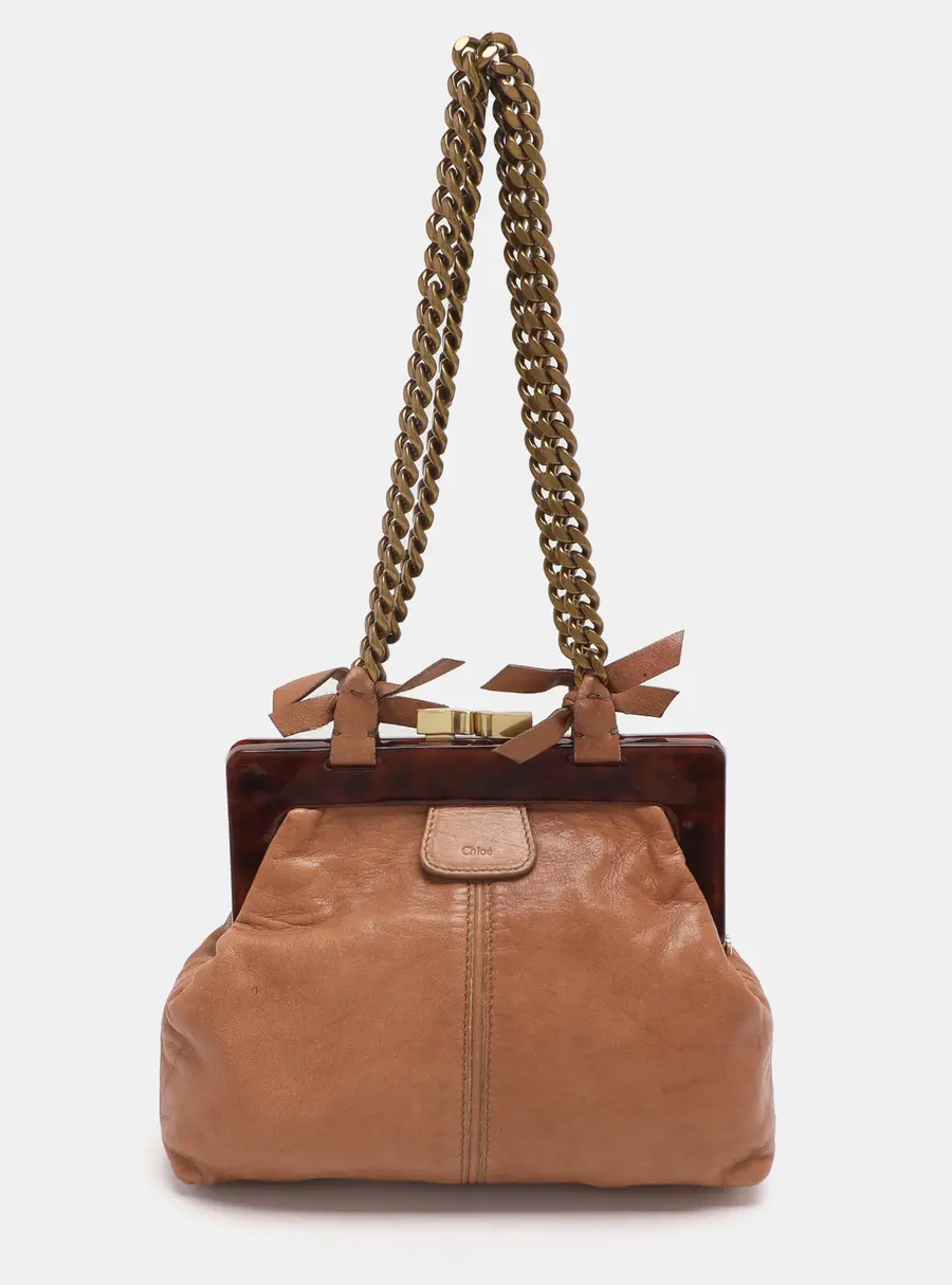 Chloe Beige Leather Frame Shoulder Bag