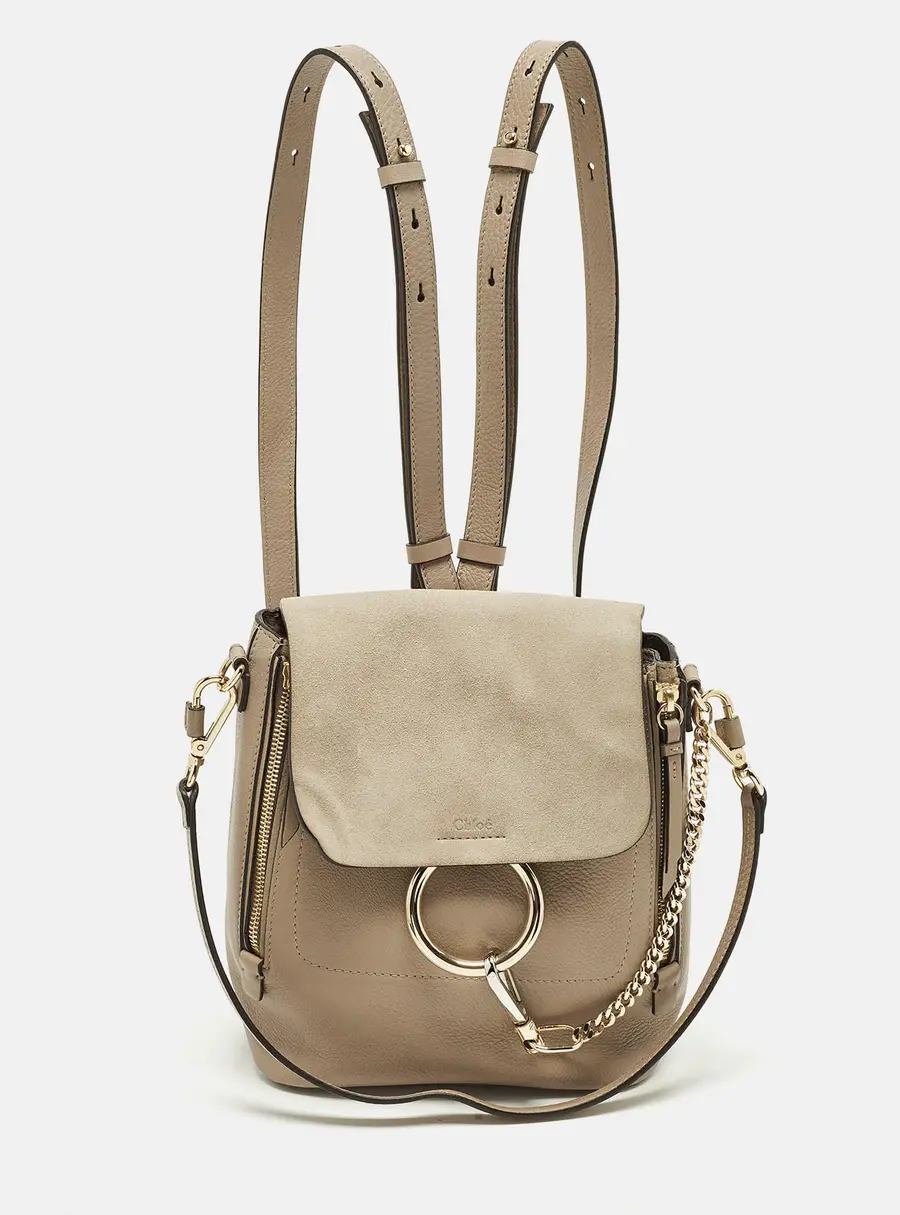 Chloe Faye Day Small Beige Leather and Suede Backpack