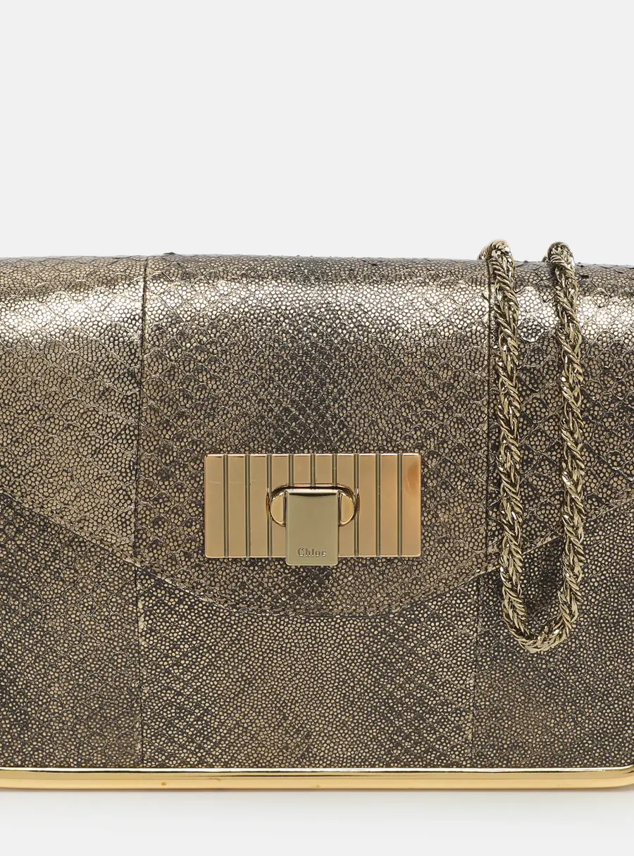 Chloe Sally Small Metallic Python Embossed Leather Shoulder Bag