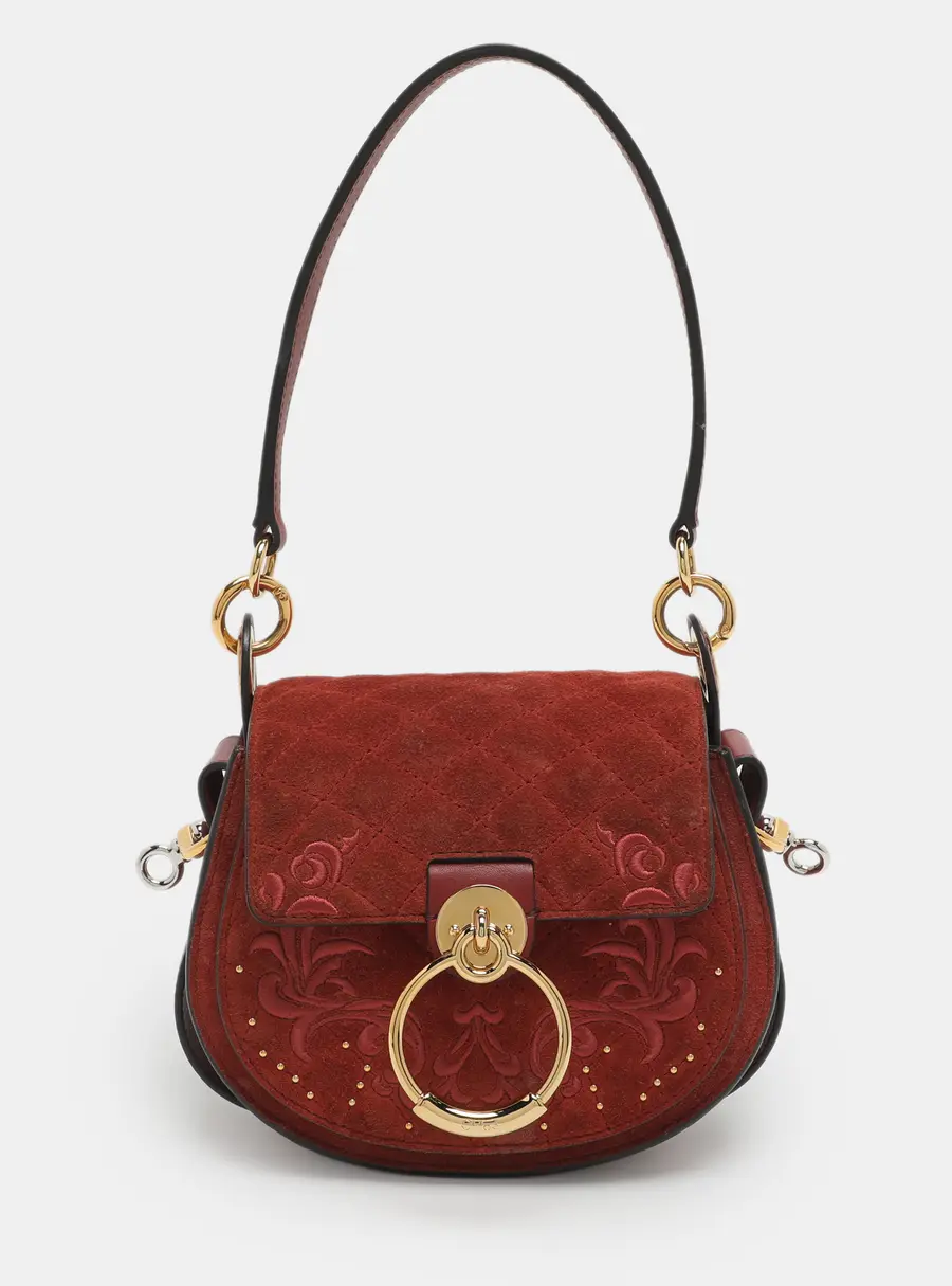 Chloe Tess Embroidered Red Leather and Suede Shoulder Bags