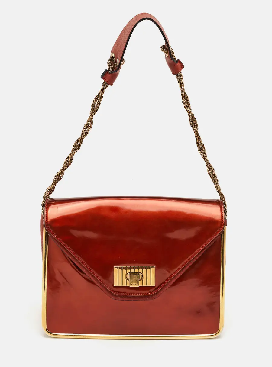Chloe Sally Medium Orange Patent Leather Flap Shoulder Bag