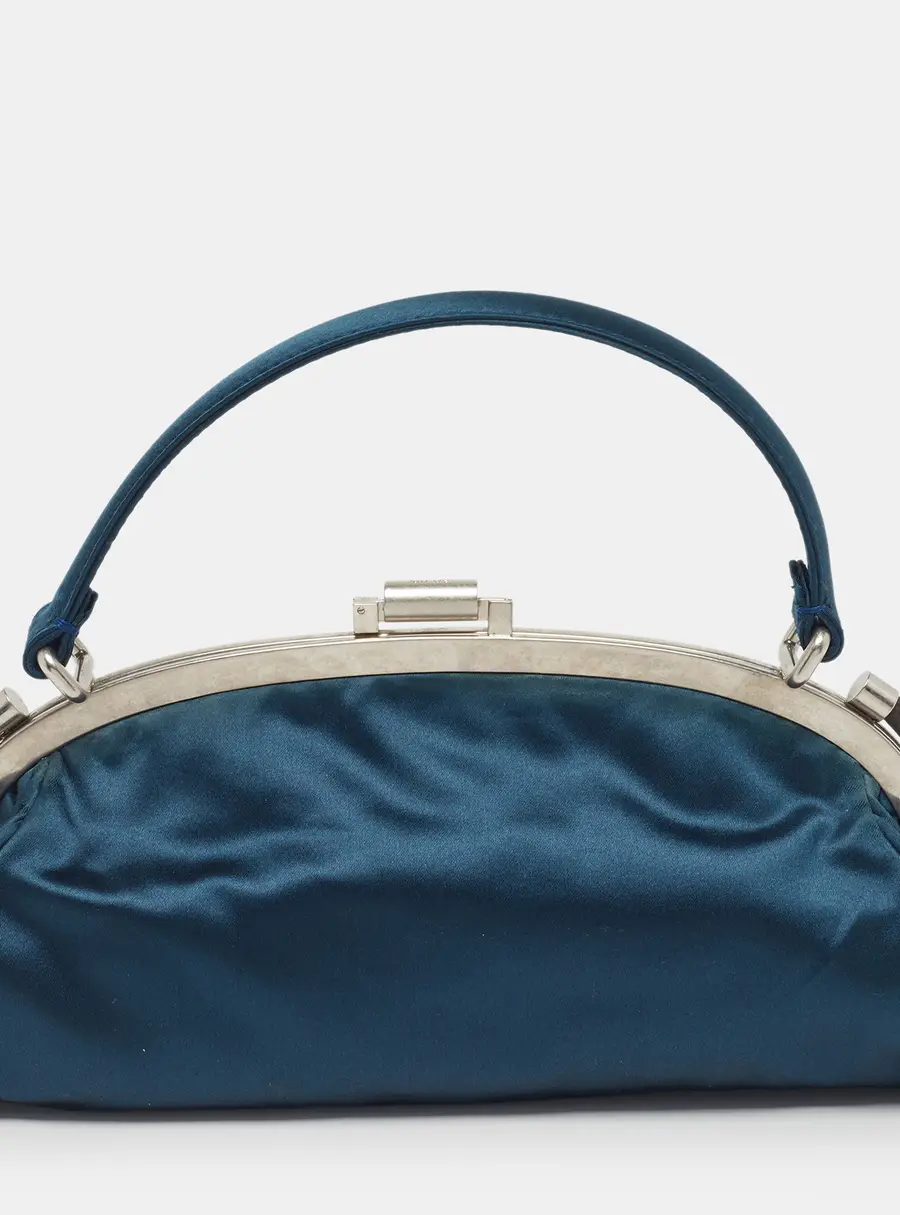 Chloe Frame Teal Green Satin Clutch Bag