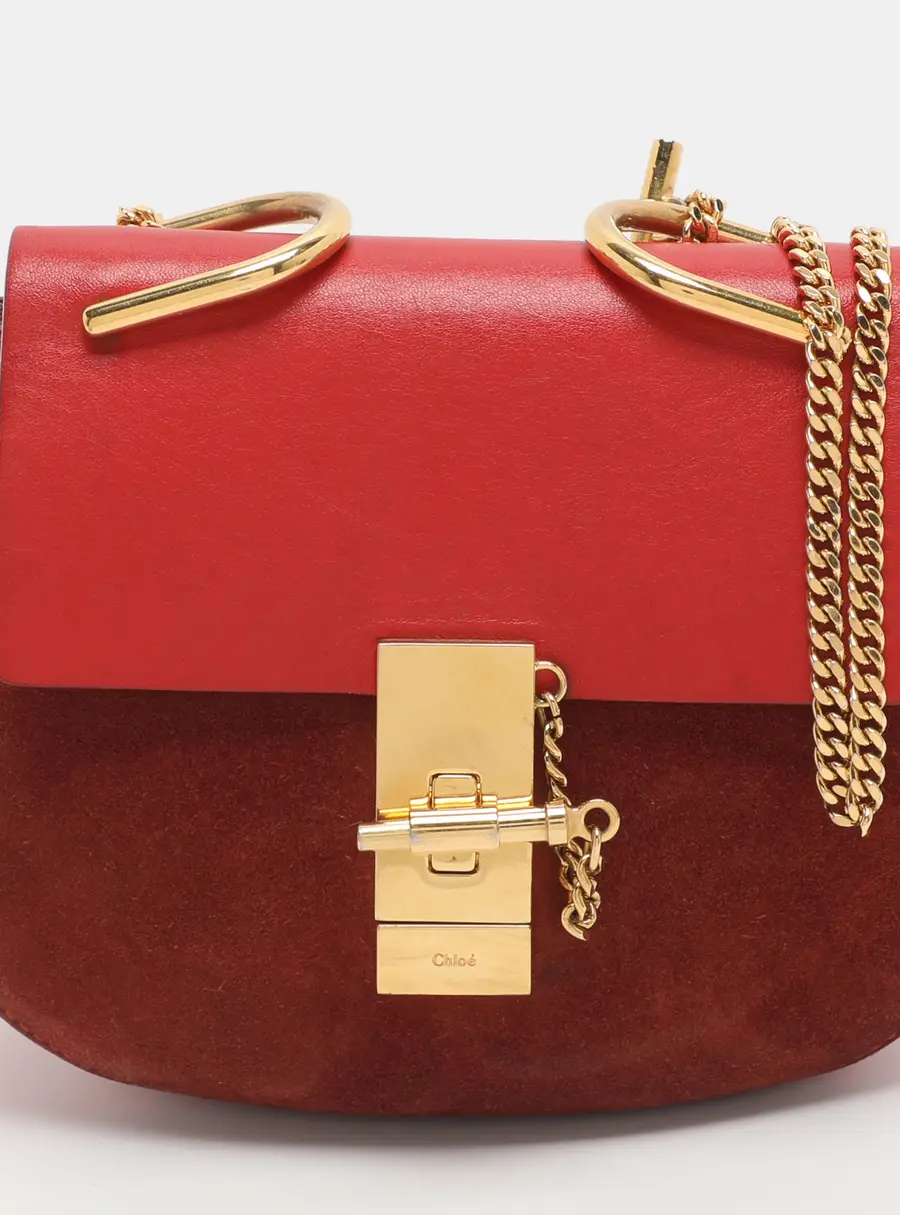 Chloe Drew Small Red Suede and Leather Shoulder Bag