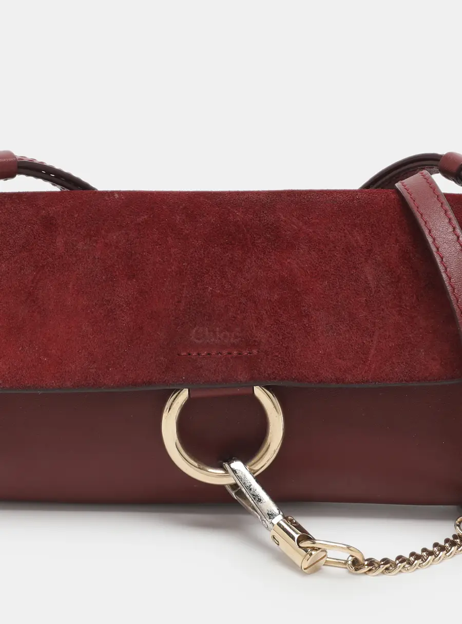 Chloe Faye Mini Burgundy Leather and Suede Shoulder Bag