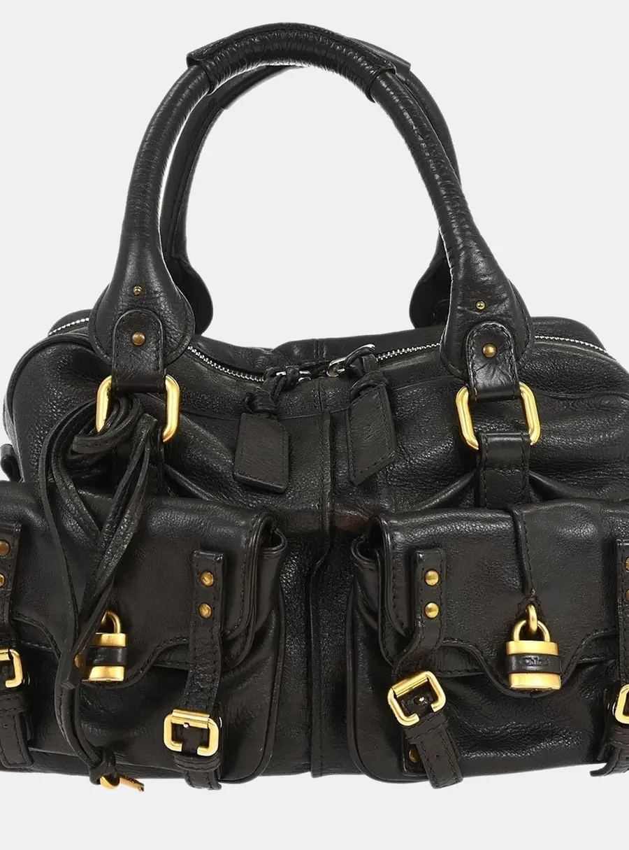 Chloe Paddington Large Black Leather Top Handle Bag