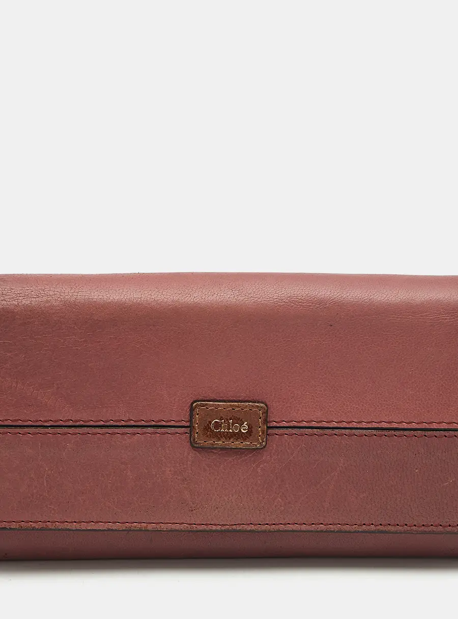 Chloé Logo Flap Pink Leather Continental Wallet