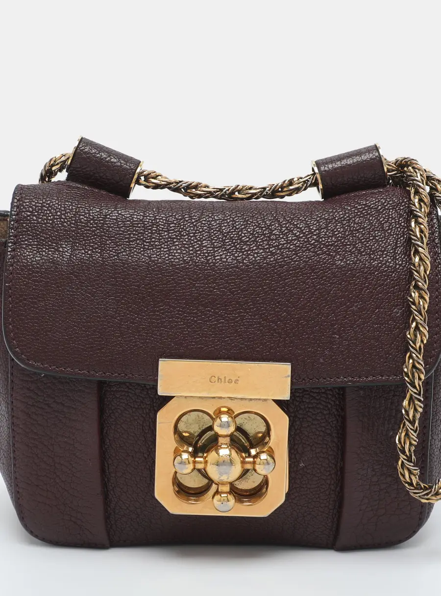 Chloe Elsie Mini Burgundy Leather Crossbody Bag