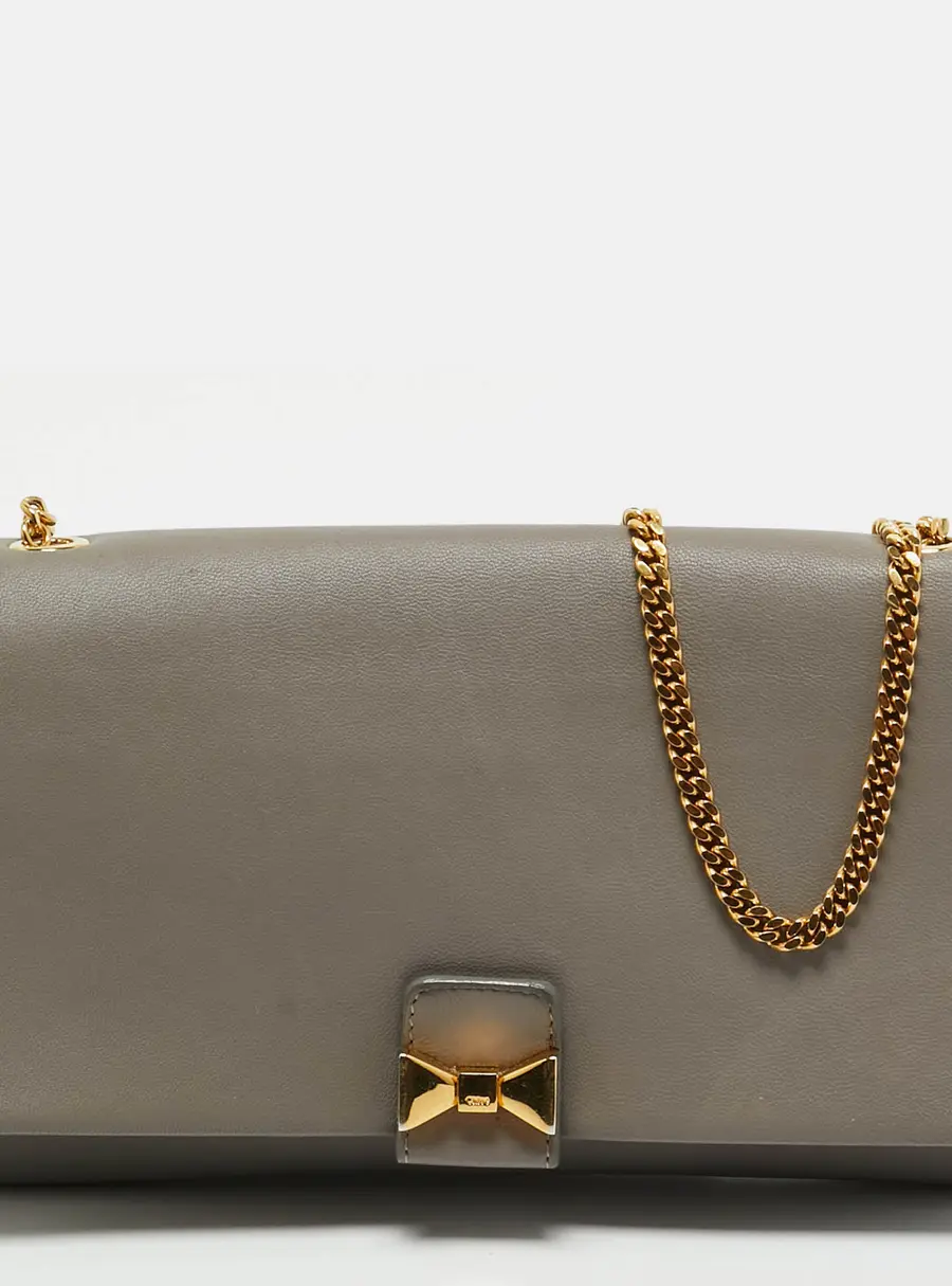 Chloe Bow Grey Leather Wallet On Chain