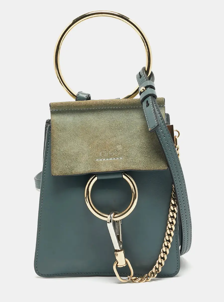 Chlo&eacute; Faye Bracelet Mini Blue Leather and Suede Crossbody Bag