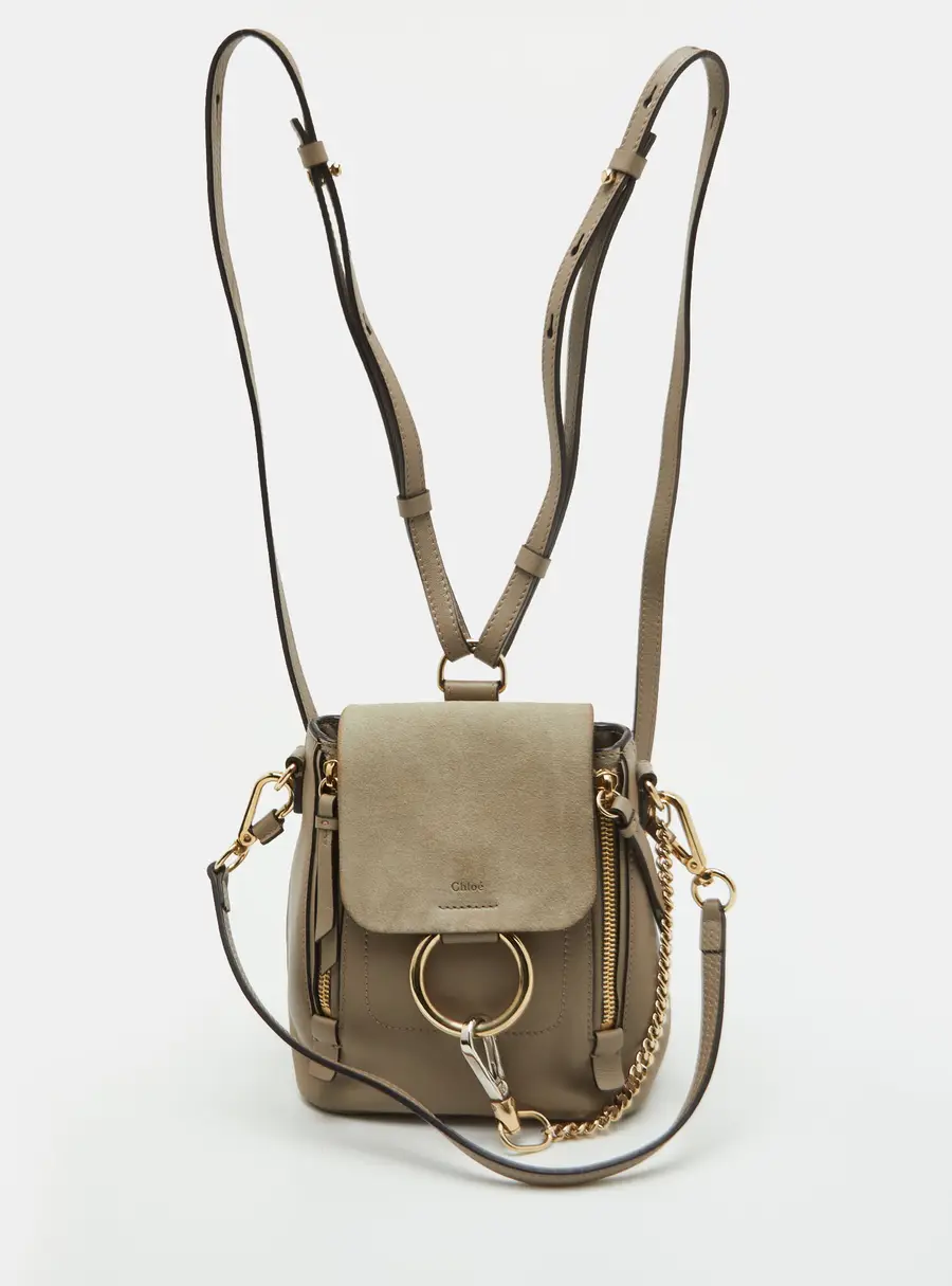 Chloe Faye Daye Mini Taupe Grey Leather and Suede Backpack