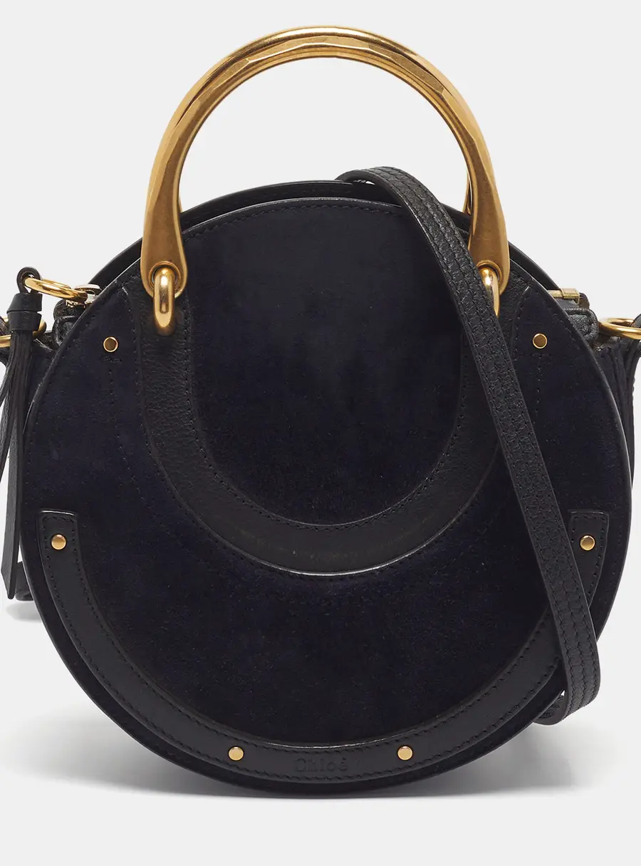 Chloé Pixie Small Black Leather and Suede Round Crossbody Bag