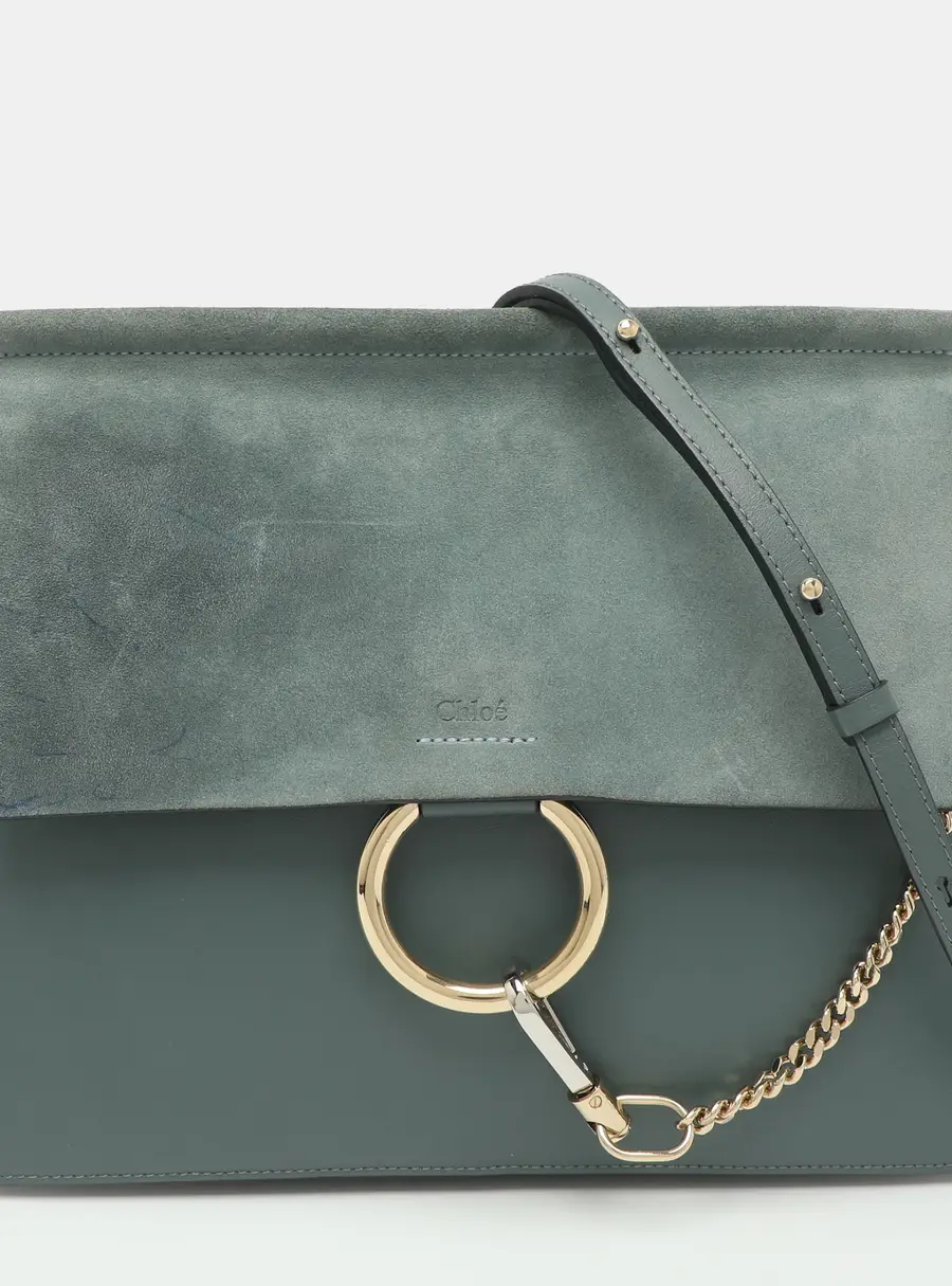 Chloe Faye Medium Grey Leather and Suede Shoulder Bag