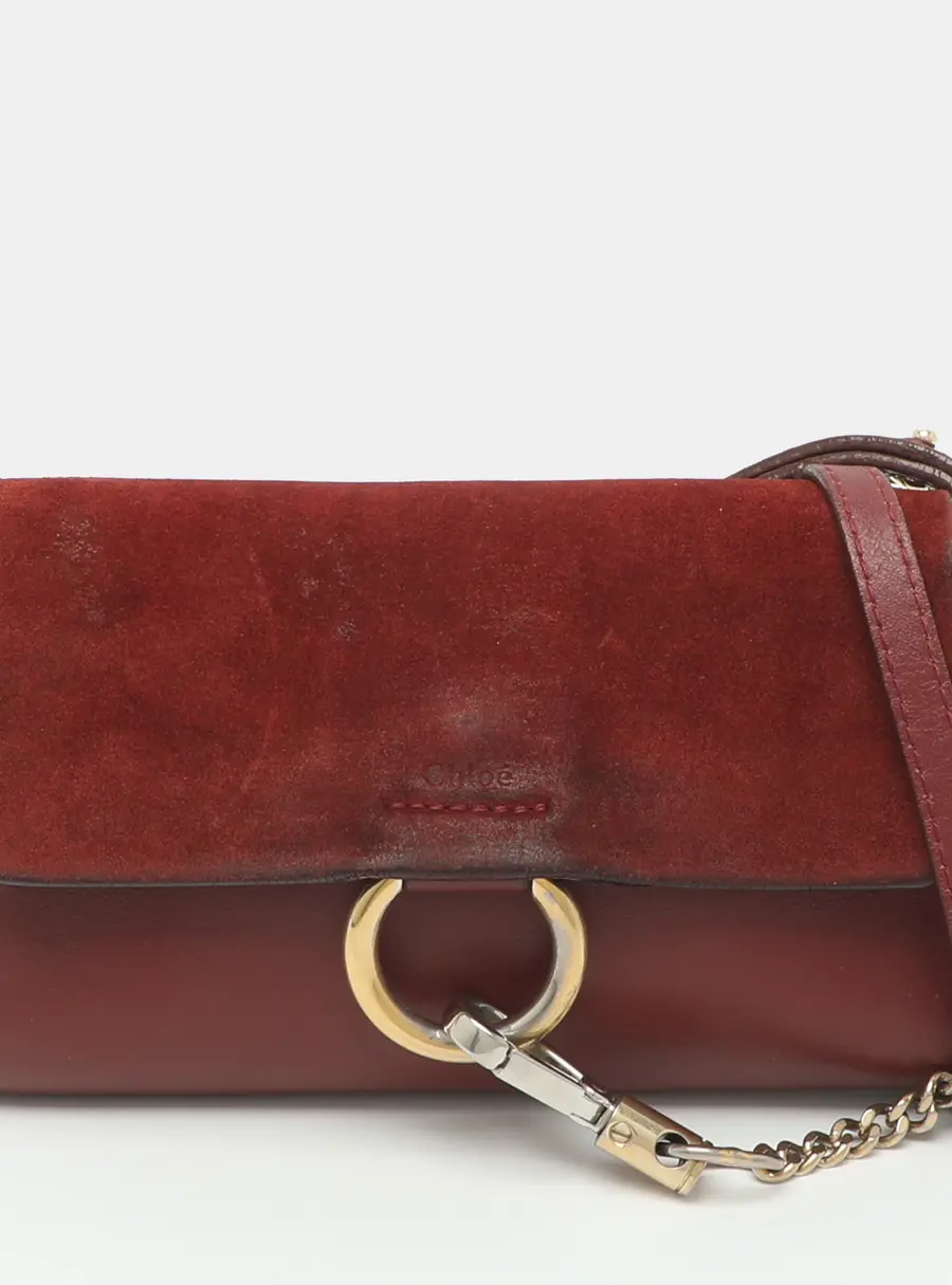 Chloe Faye Mini Burgundy Leather and Suede Crossbody Bag