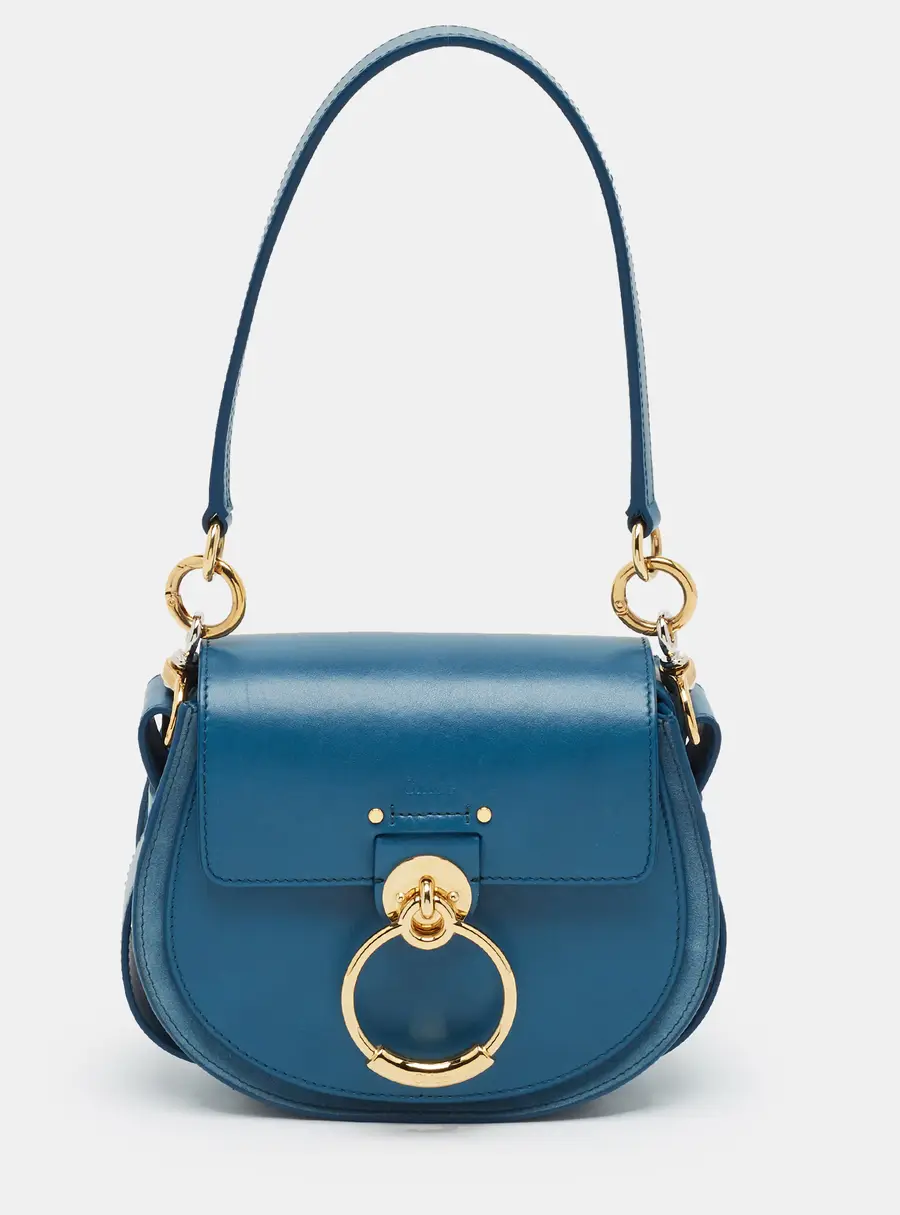 Chloé Tess Small Blue Leather and Suede Shoulder Bag