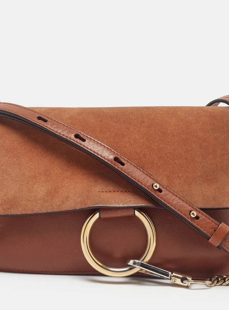 Chloe Faye Small  Brown Leather and Suede Shoulder Bag