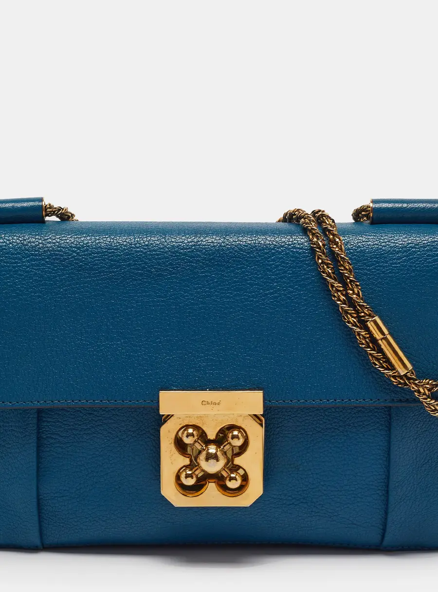 Chloe Elsie Medium Blue Leather Flap Chain Shoulder Bag