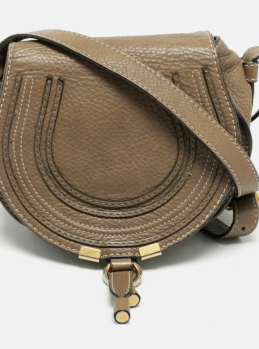 Chloé Marcie Saddle Mini Beige Leather Crossbody Bag