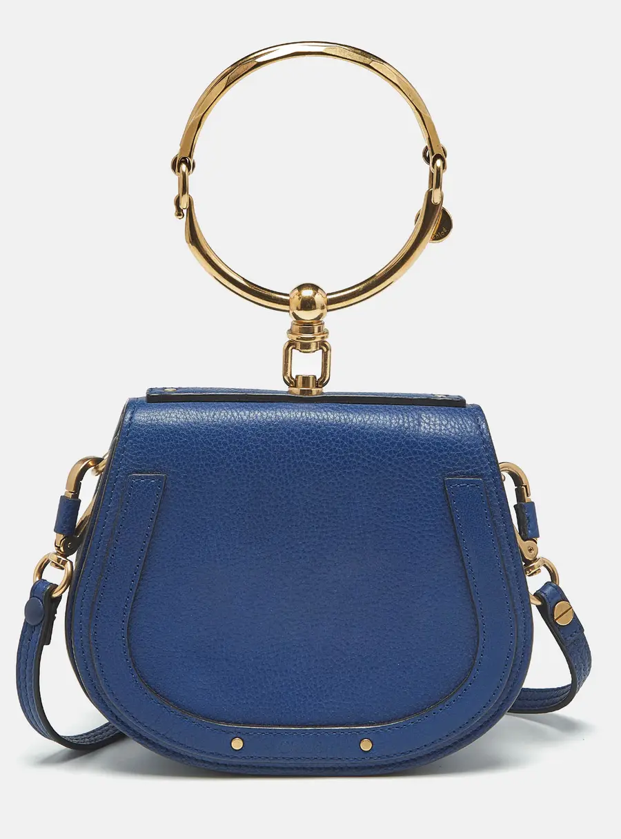 Chloe Nile Bracelet Small Blue Leather and Suede Top Handle Bag