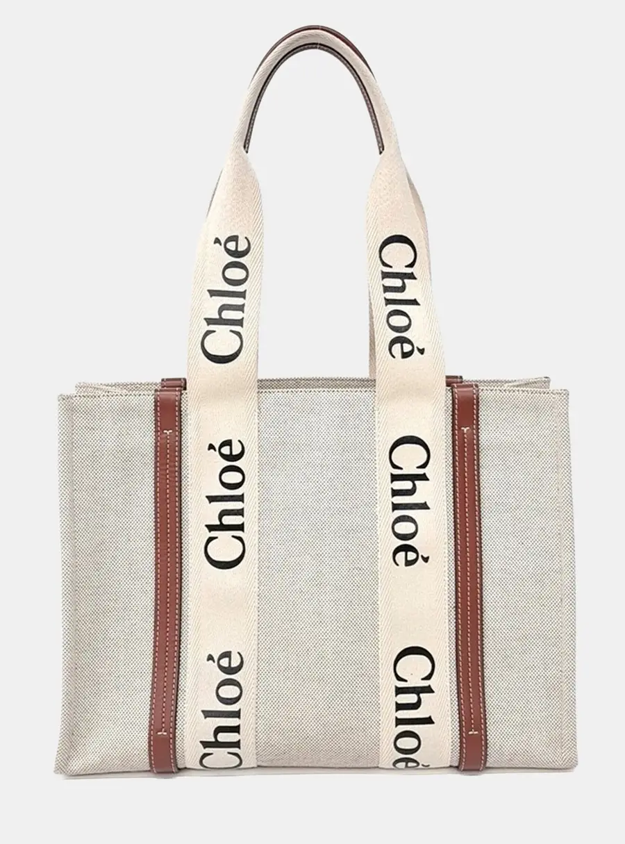 Chloe Cream Fabric Woody Bag Medium
