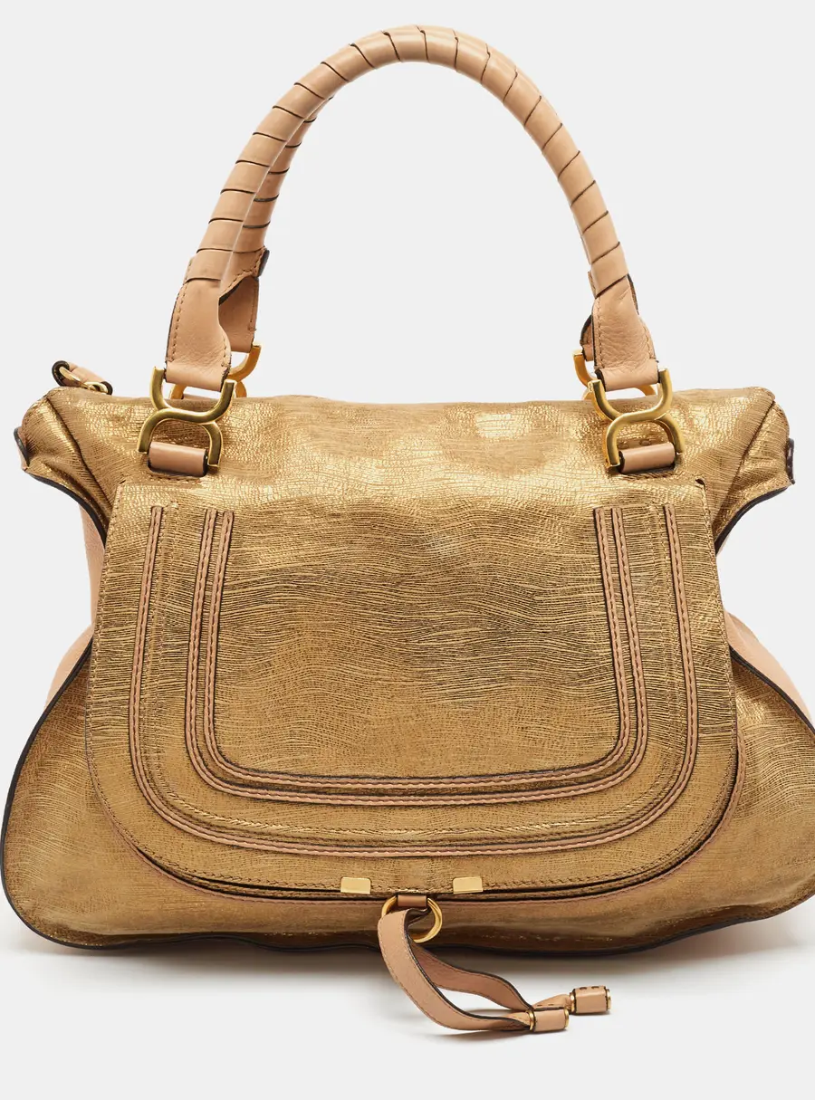 Chloe Marcie Large Gold/Beige Leather Shoulder Bag