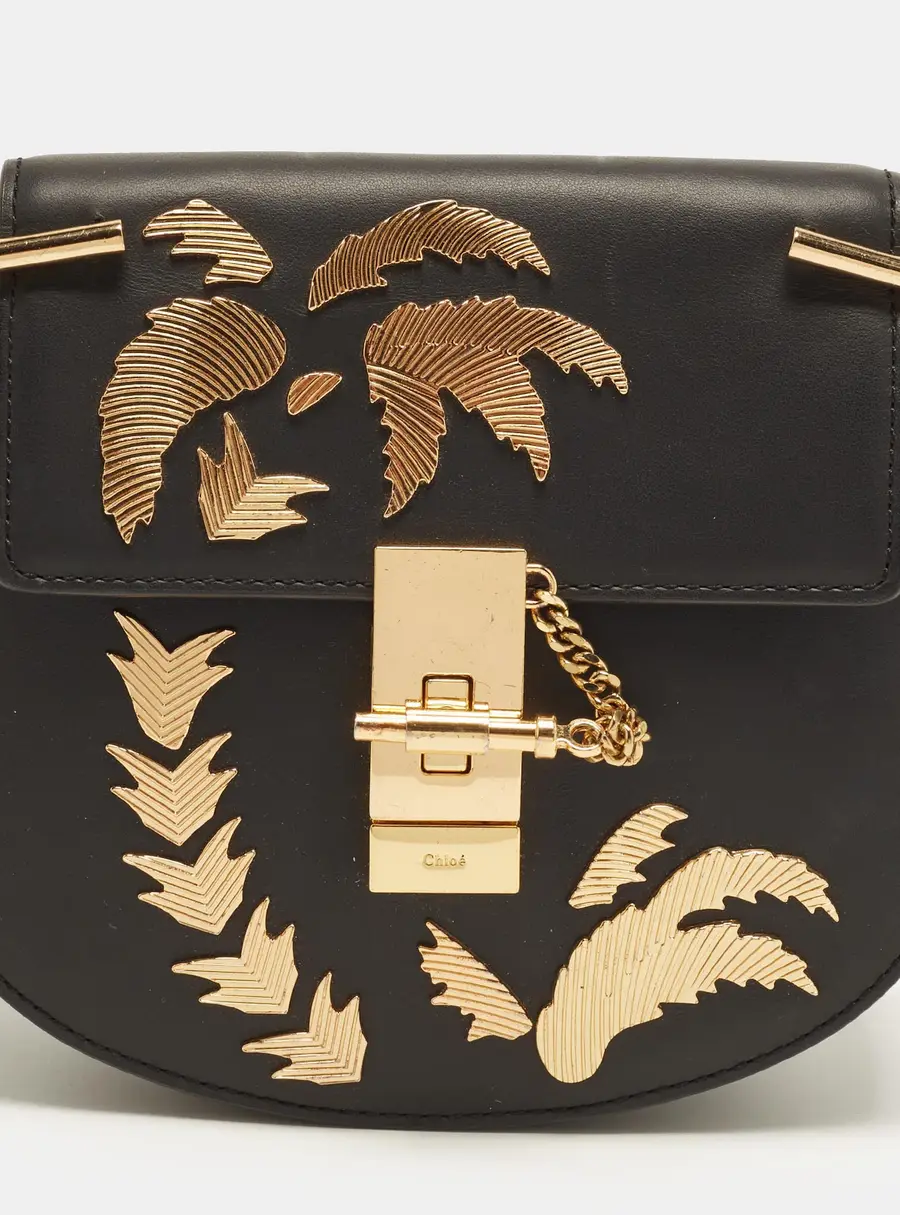 Chlo&eacute; Drew Palm Tree Embellished Small Black Leather Shoulder Bag