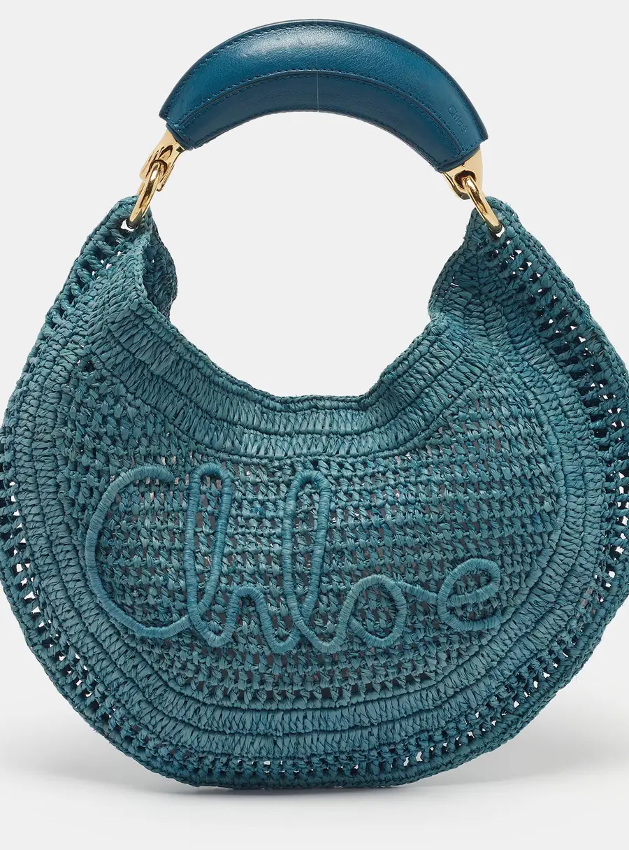 Chloe Summer Banana Blue Raffia Hobo