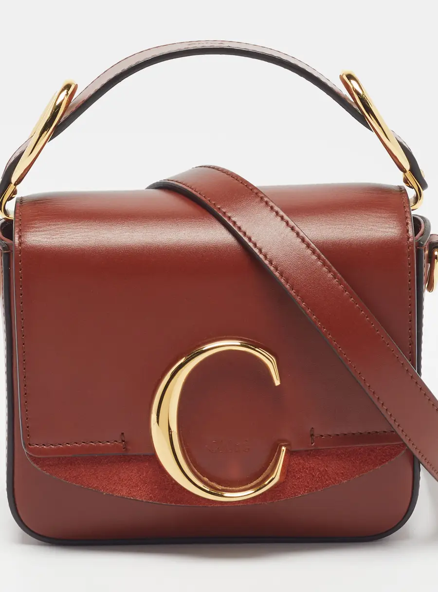 Chloe C Mini Brown Leather and Suede Top Handle Bag