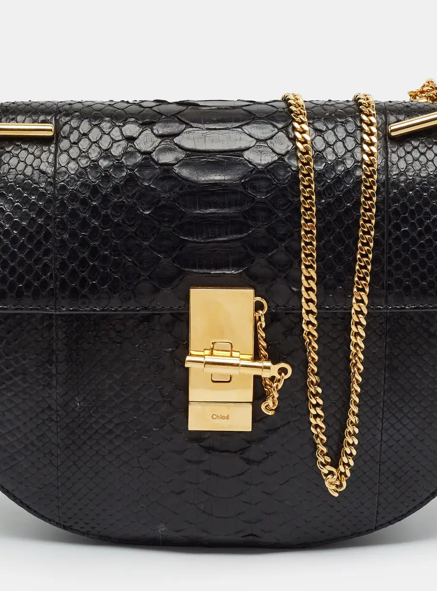 Chloe Drew Medium Black Python Shoulder Bag