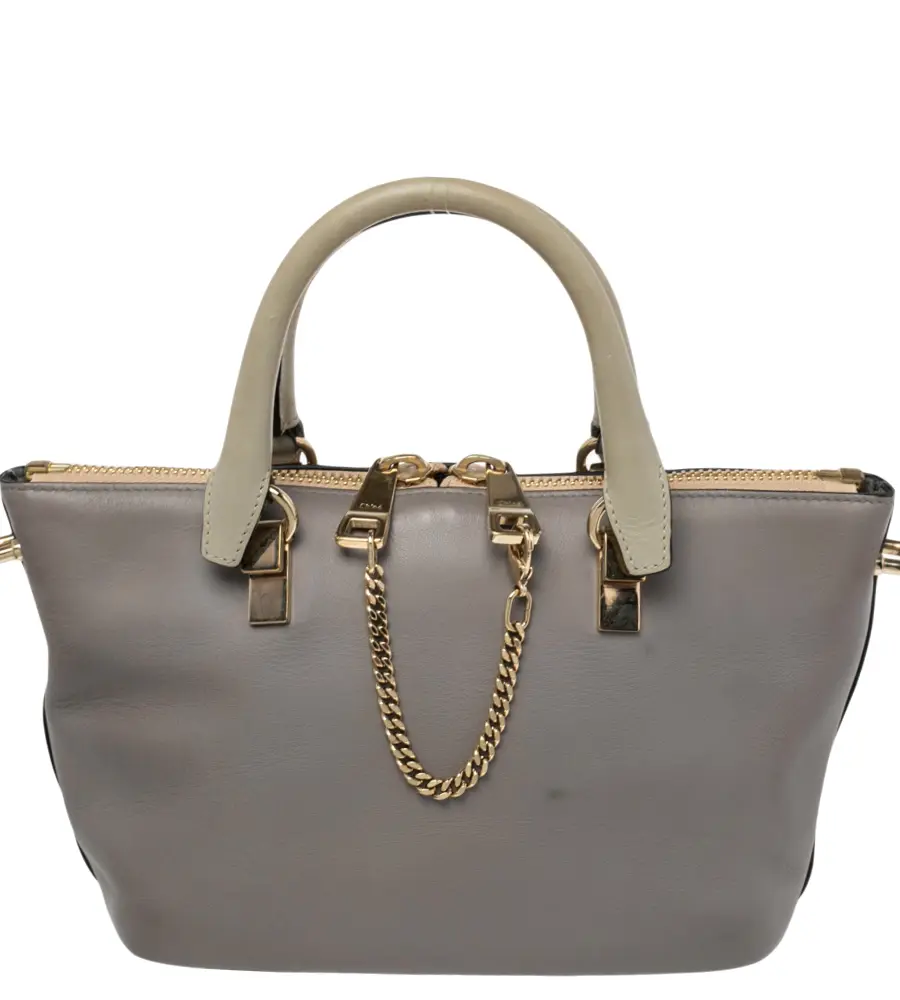 Chloe Grey/Beige Leather Small Baylee Tote