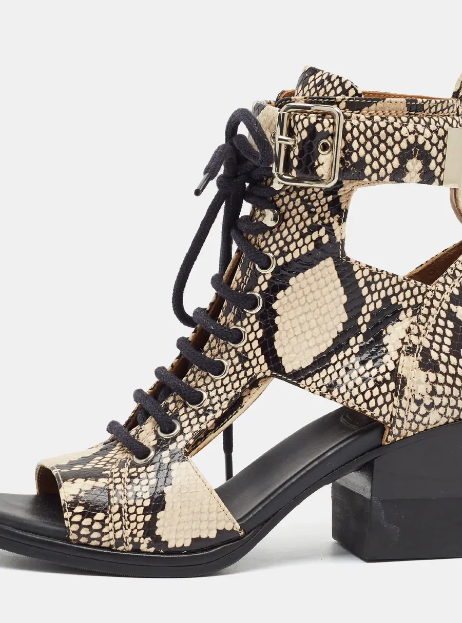 Chloé Rylee Size 38 Beige/Black Python Embossed Leather Ankle Length Boots