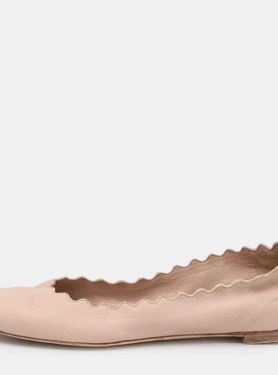 Chloe Beige Leather Lauren Scalloped Ballet Flats Size 35