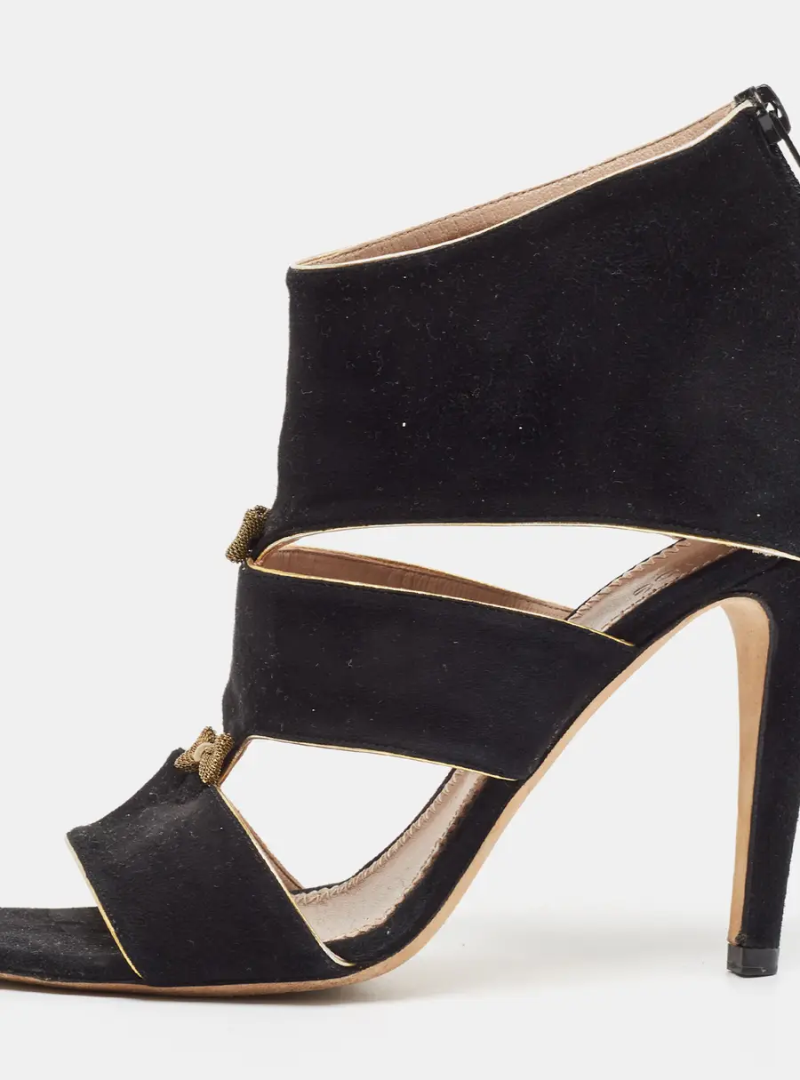 Chloe Black Suede Bow Detail Cut Out Sandals Size 41
