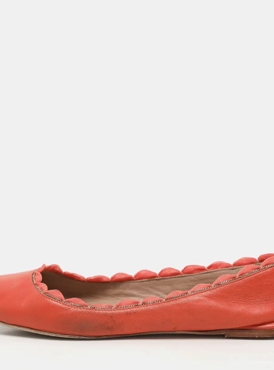 Chloe Orange Leather Laurena Scalloped Ballet Flats Size 37