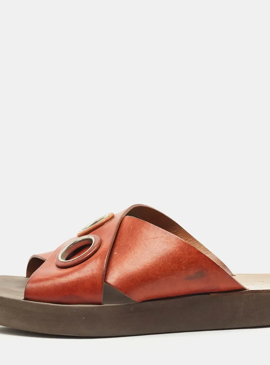 Chloe Brown Leather Crisscross Flat Slide Size 37