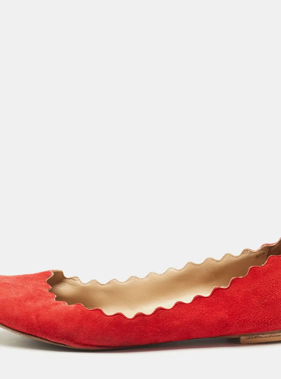 Chloe Red Suede Lauren Scalloped Ballet Flats Size 37.5