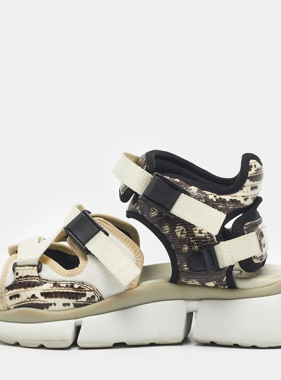 Chloe Beige/Brown Lizard Embossed Leather and Mesh Flat Sandals Size 36