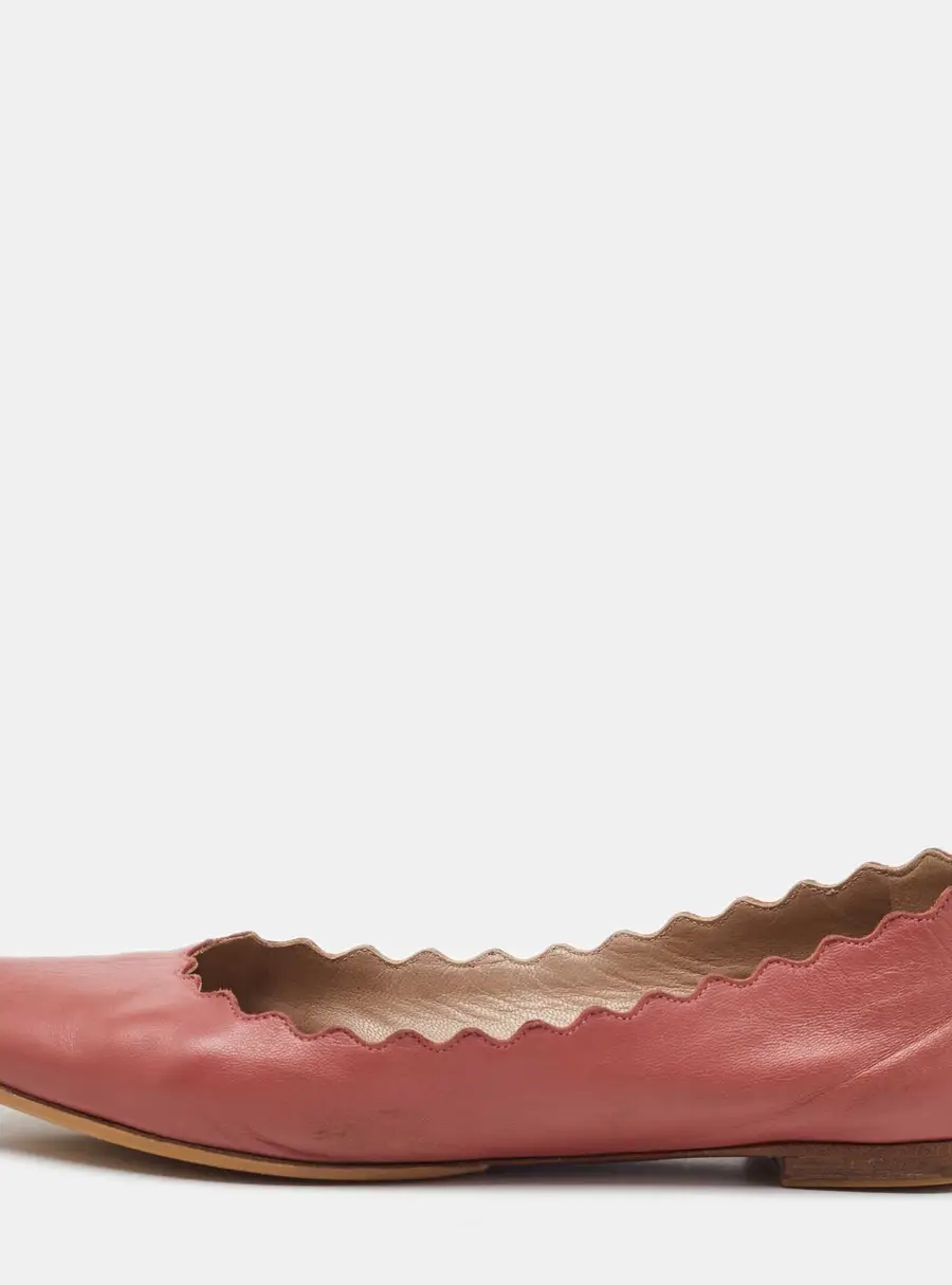 Chloe Peach Pink Scalloped Leather Lauren Ballet Flats Size 37