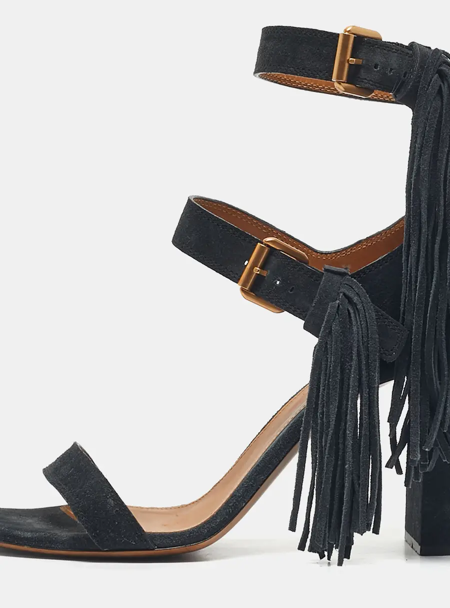 Chloe Navy Blue Suede Fringe Detail Ankle Strap Sandals Size 40.5