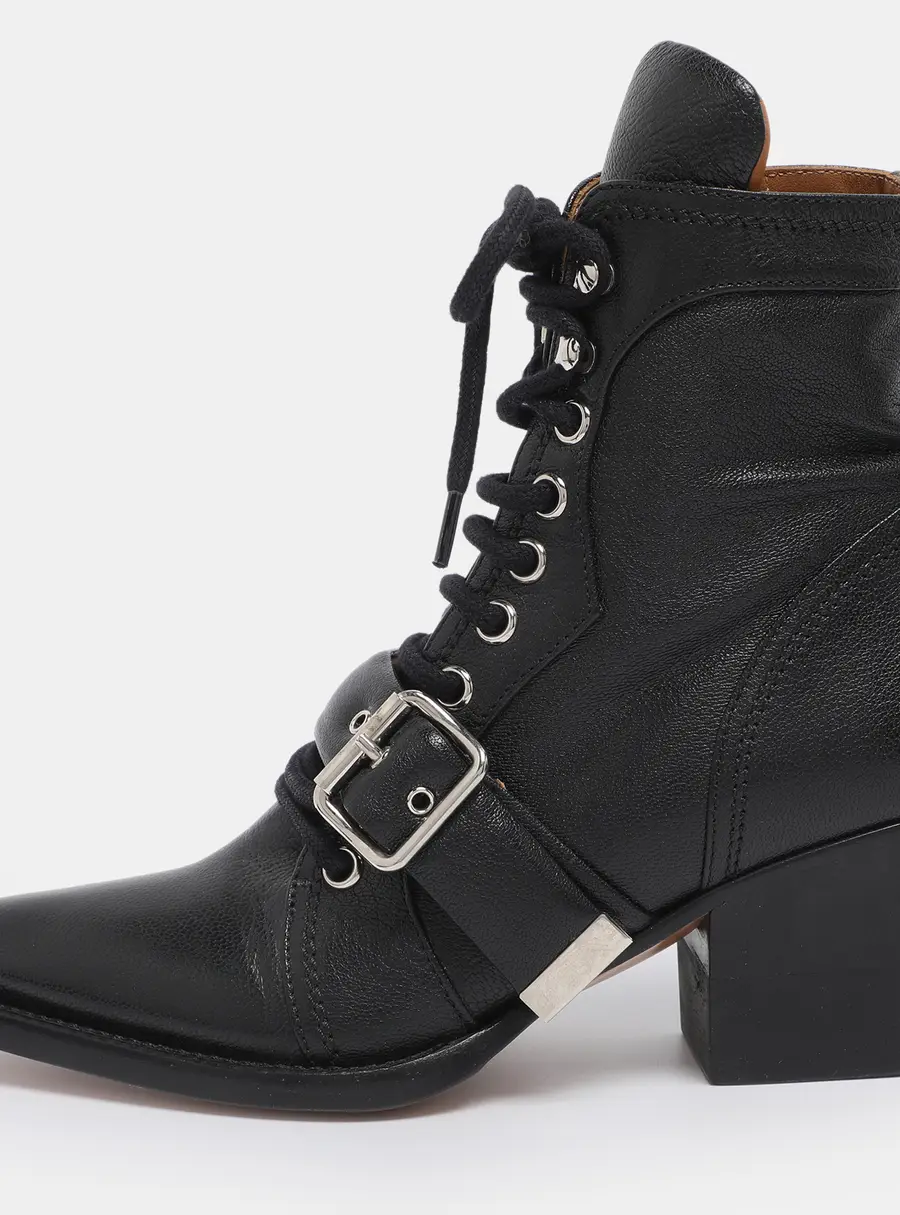 Chloe Black Leather Lace Up Booties Size 35