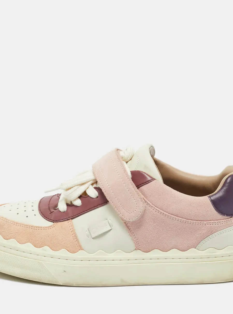 Chloe Multicolor Leather and Suede Lauren Lace Up Sneakers Size 40