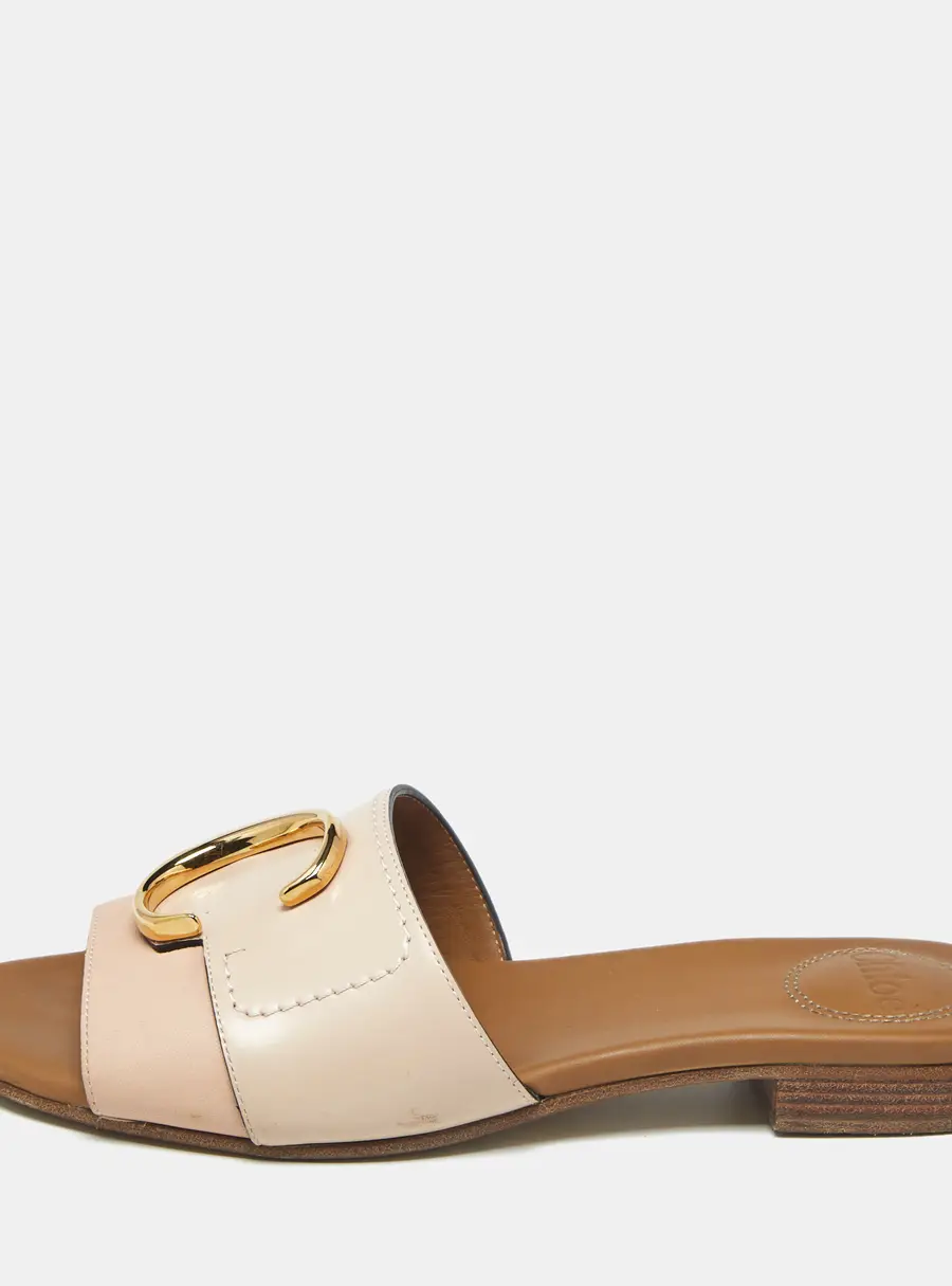 Chloe Pink/Cream Leather Flat Slides Size 35