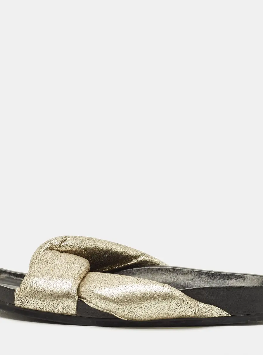 Chloe Size 41 Gold Leather Crisscross Flat Slides