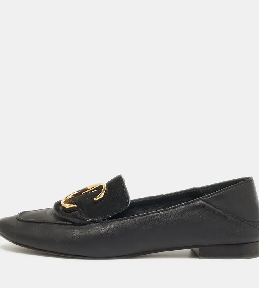 Chloe Chloe C Size 37.5 Black Leather C Logo Loafers