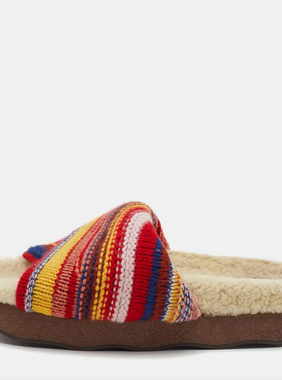 Chloe Wavy Size 39 Multicolor Wool Shearling Platform Slide Sandals