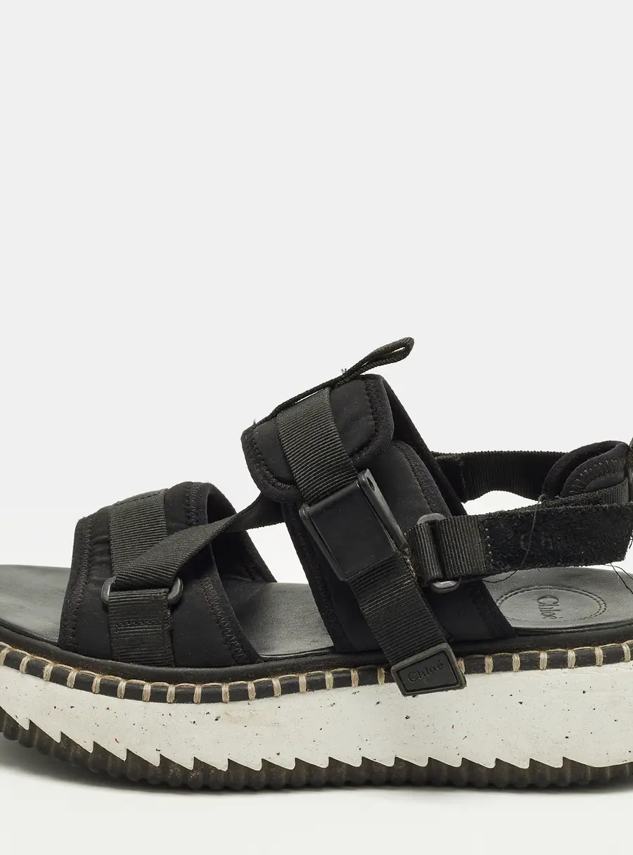 Chloe Lilli Size 39 Black Fabric and Nylon Platform Sandals