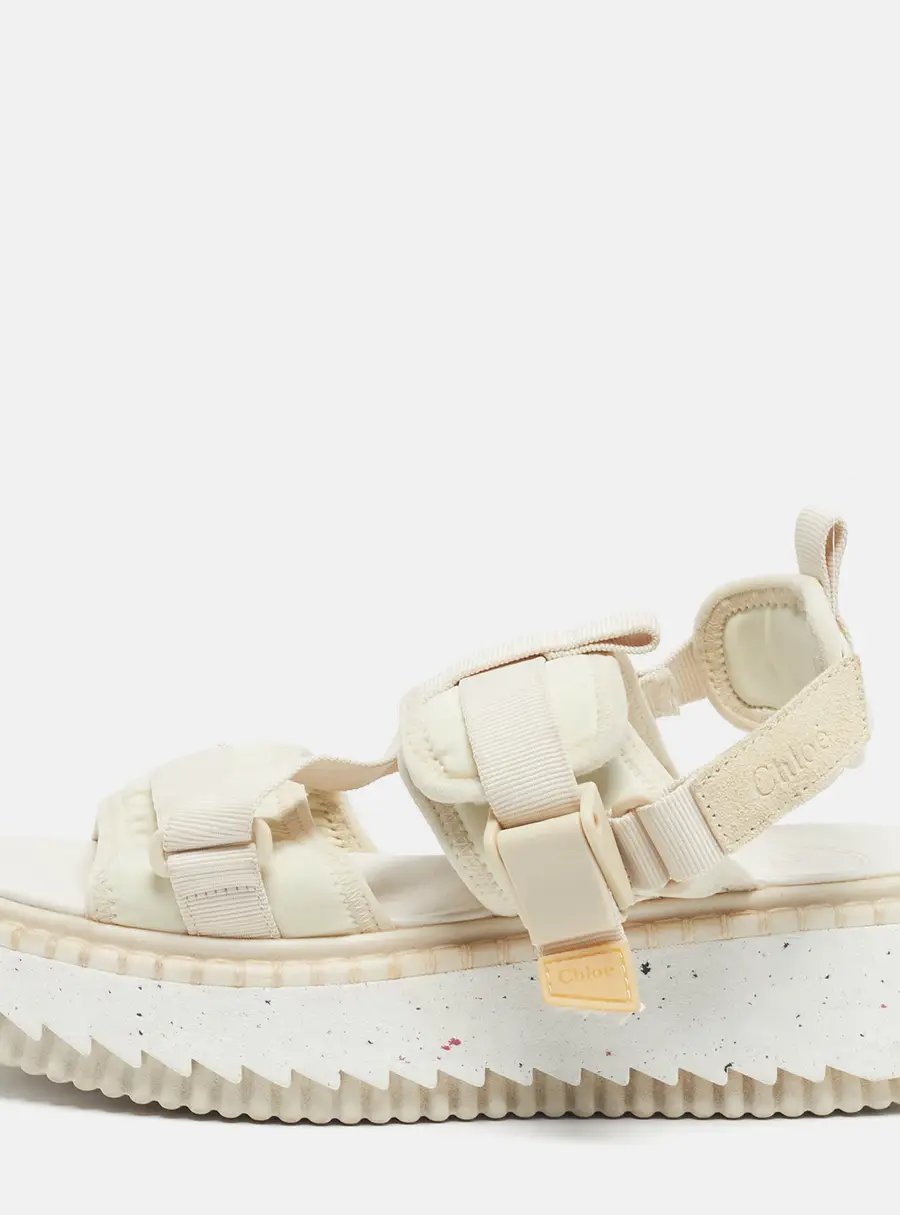 Chloe Lilli Size 39 White Fabric Platform Slingback Sandals