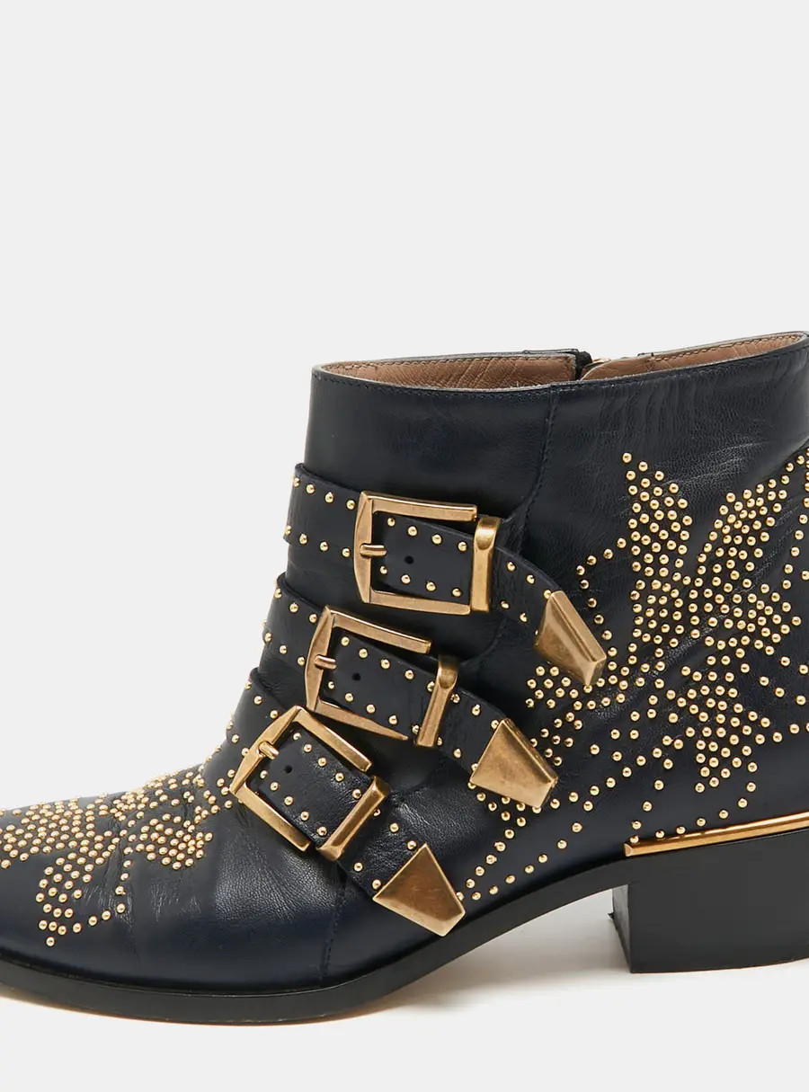 Chloe Susanna Studded Size 38 Navy Blue Leather Ankle Boots